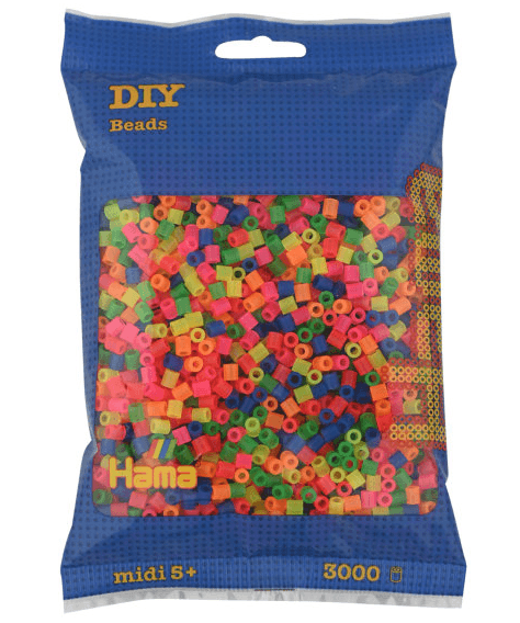 Hama Bügelperlen midi5+ Neon Mix, ca. 3.000 Midi-Perlen 5 mm, bunter Farbmix für kreative Steckbilder