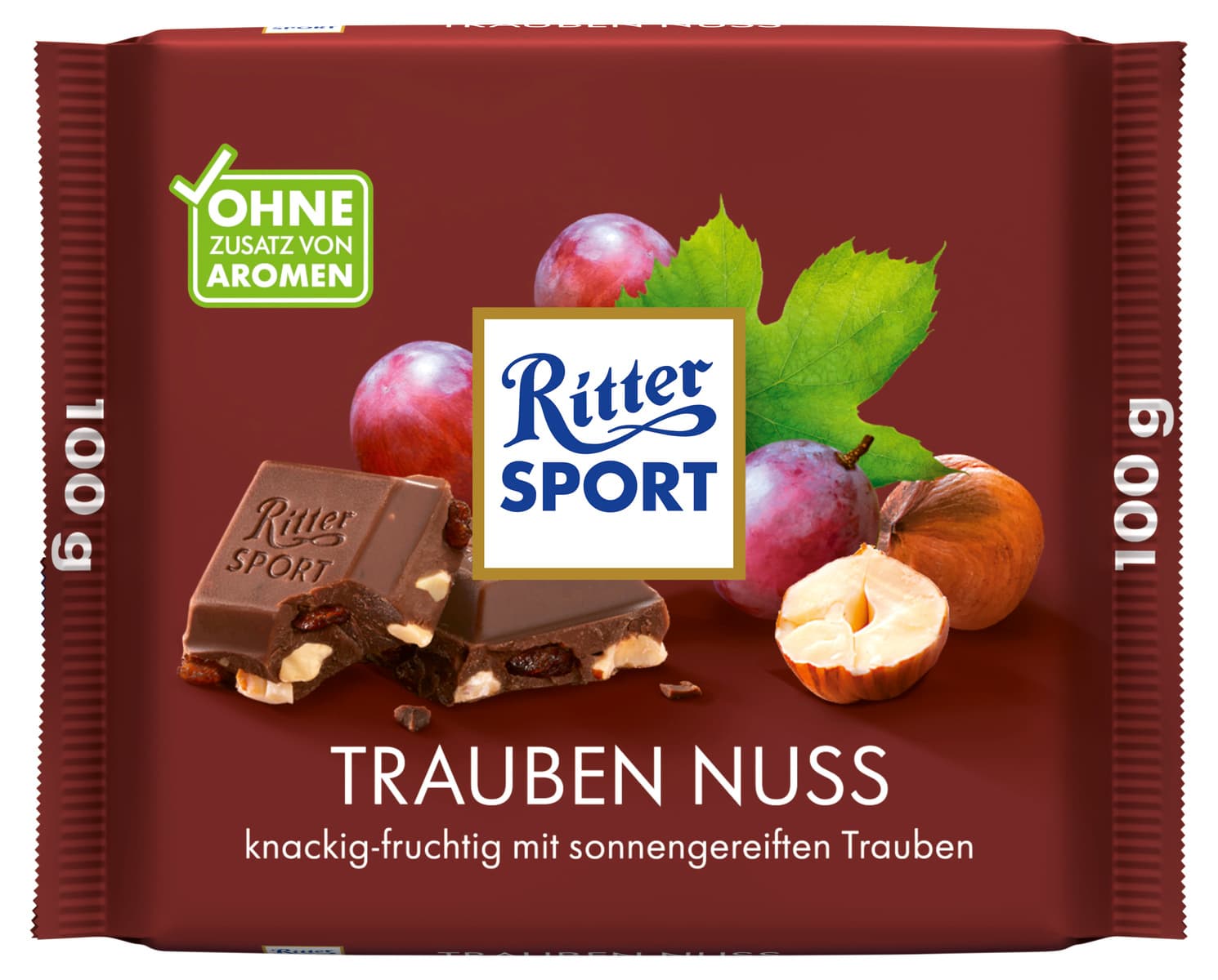 Barrita Ritter Sport de 100 g con sabor a uva y nueces.