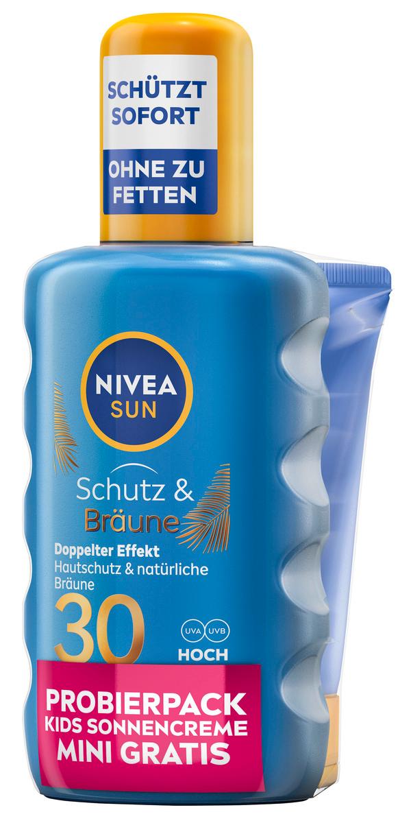 NIVEA SUN Schutz & Bräune LSF30 + Nivea Sun Kinds Schutz und Pflege LSF 50 Mini