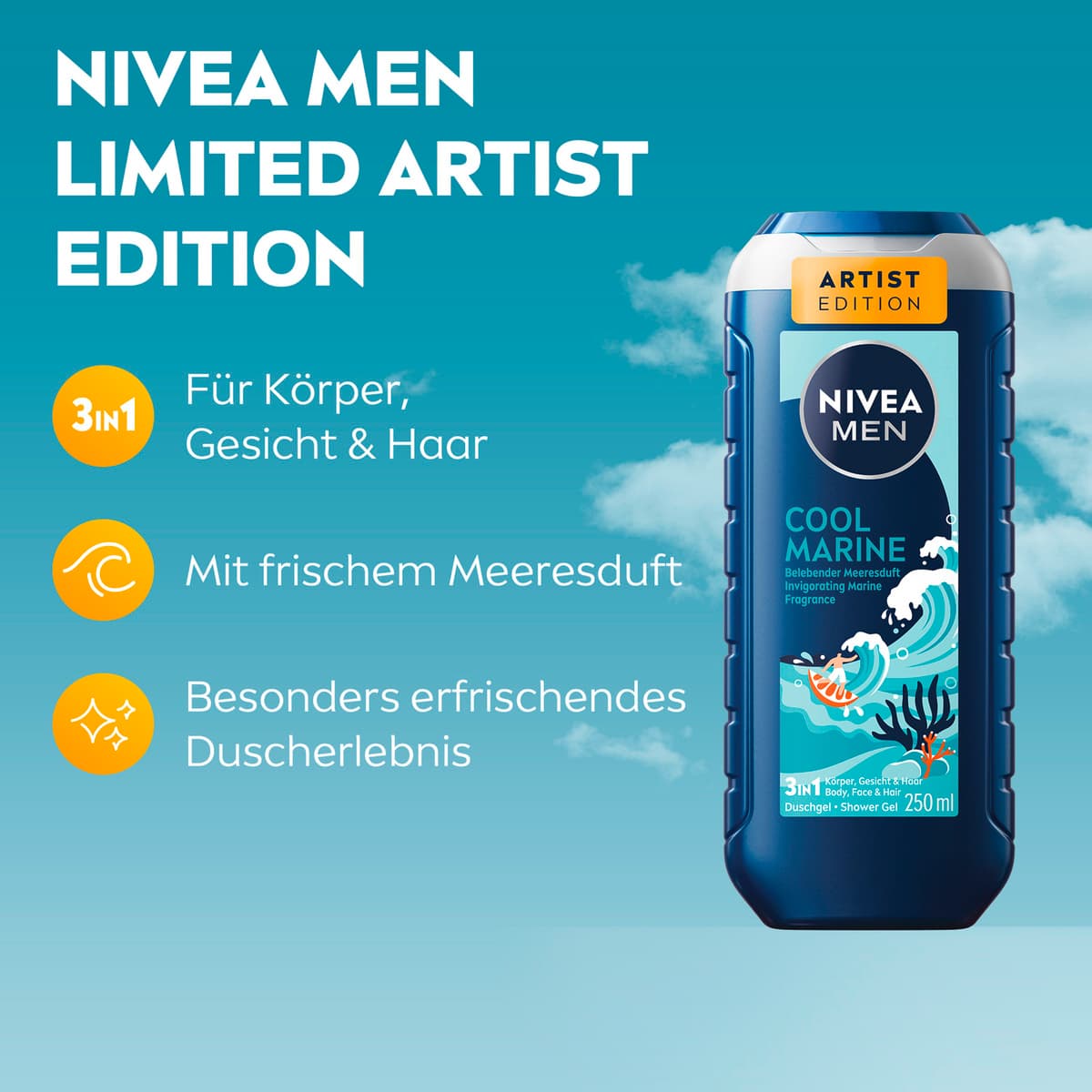 Produktbild NIVEA MEN Cool Marine 3in1 Duschgel Belebender Meeresduft 3 von 7