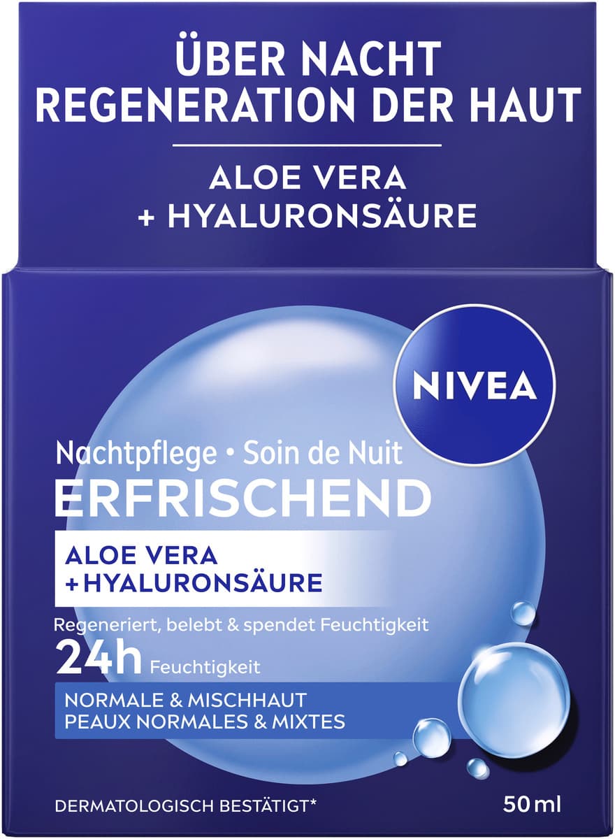 NIVEA Nachtpflege erfrischend Aloe Vera Hyaluronsäure normale Haut 50m