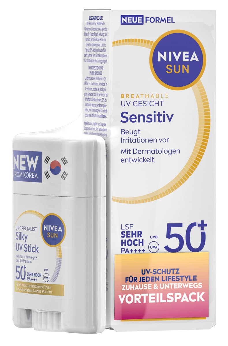 NIVEA Sun Breathable UV Gesicht Sensitiv LSF 50+ + UV Specialist Silky UV Stick 50+ 