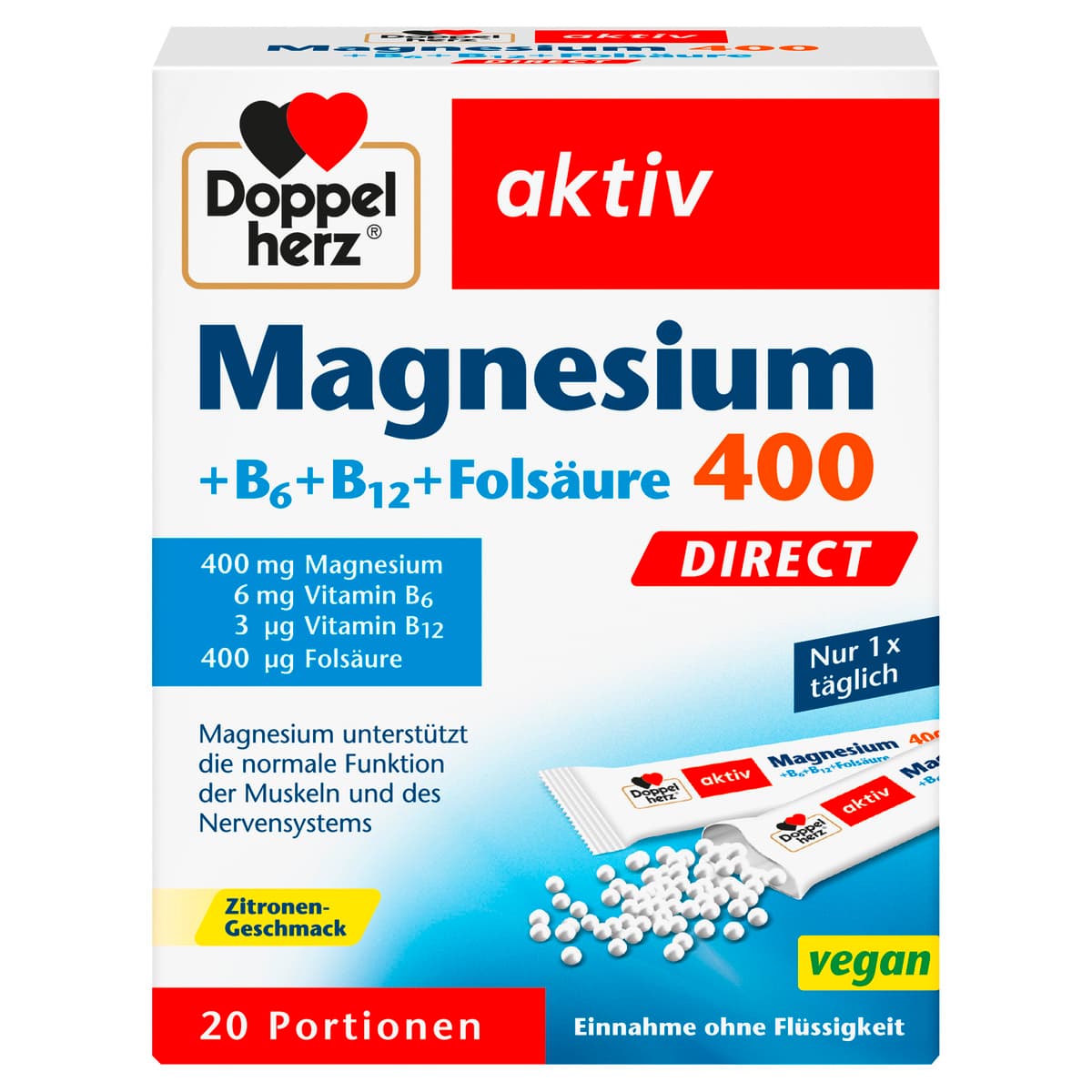 Doppelherz Magnesium 400 + B6 + B12 + Folsäure Direct