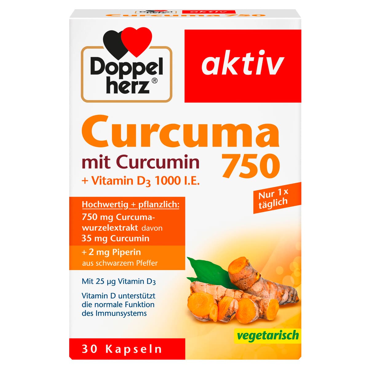 Doppelherz Curcuma 750 mit Curcumin + Vitamin D3 1000 I.E.