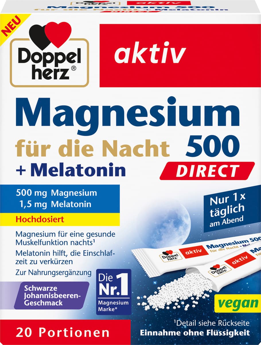 Doppelherz Magnesium 500 DIRECT Nacht + Melatonin 