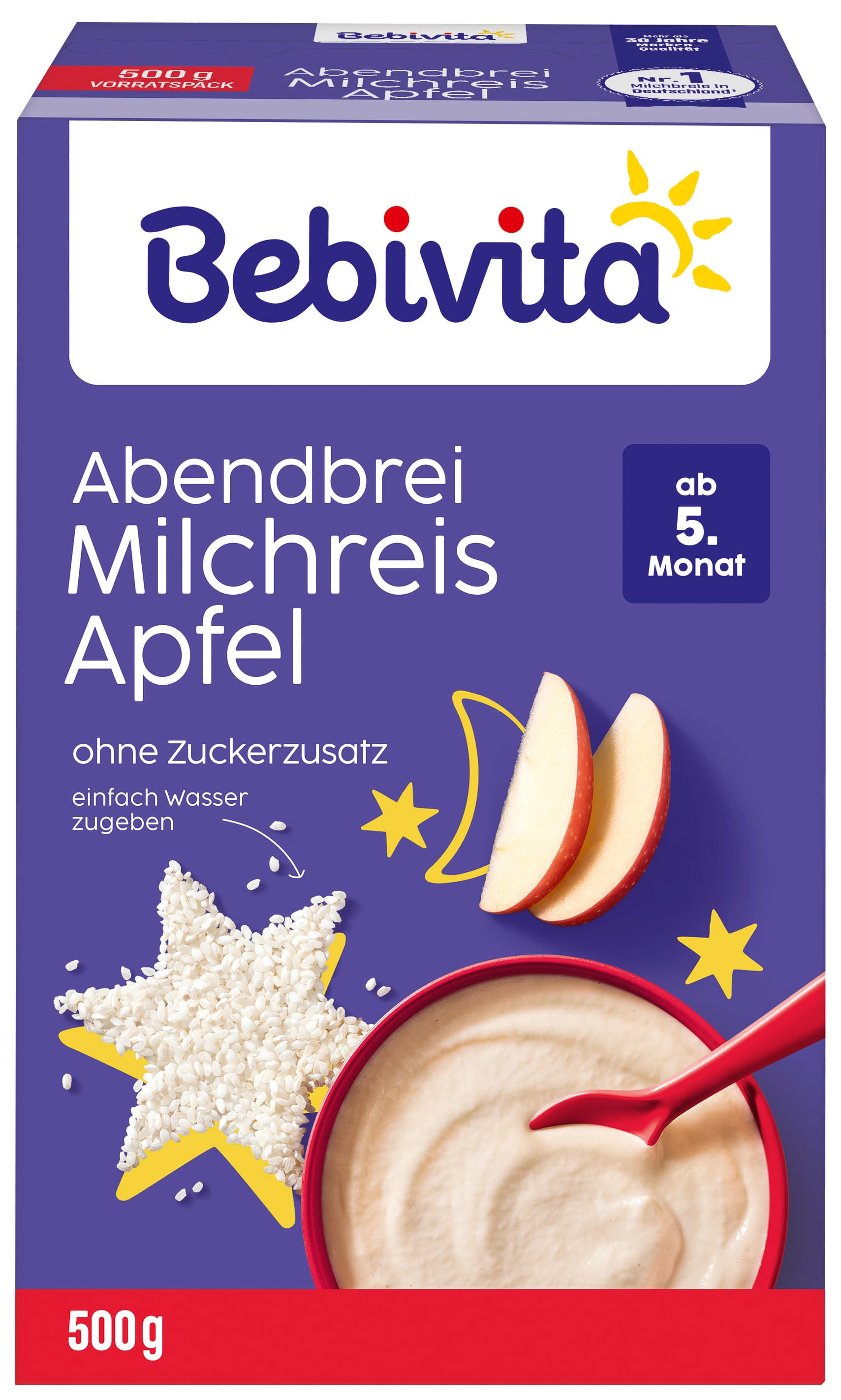 Bebivita Milchbreie ohne Zuckerzusatz Abendbrei Milchreis mit Apfel