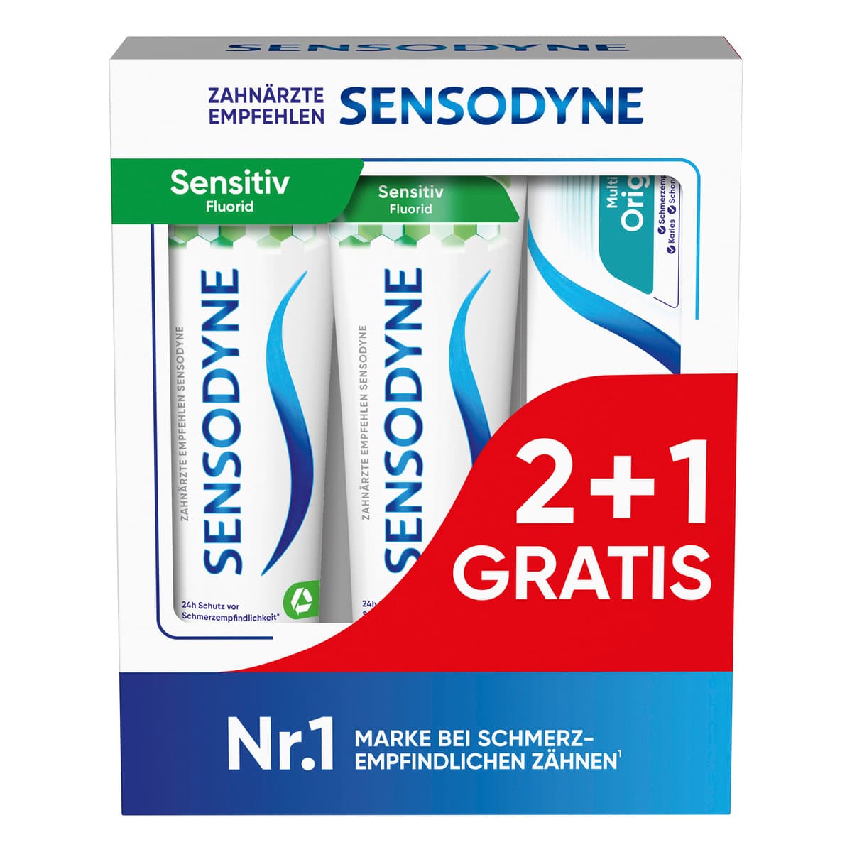 Sensodyne Zahncreme Sensitiv Fluorid 2x75ml + MultiCare Original 75ml 