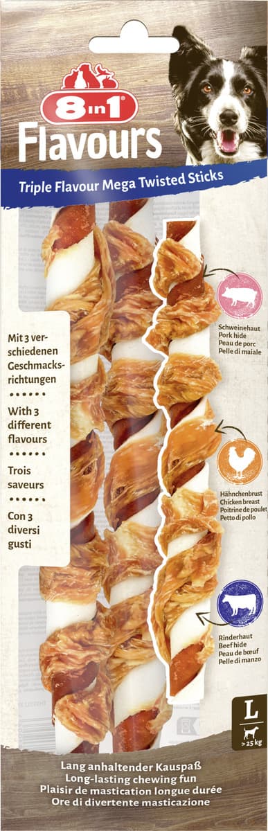 8in1 Hundesnacks Flavours Triple Flavour Mega Twisted Sticks