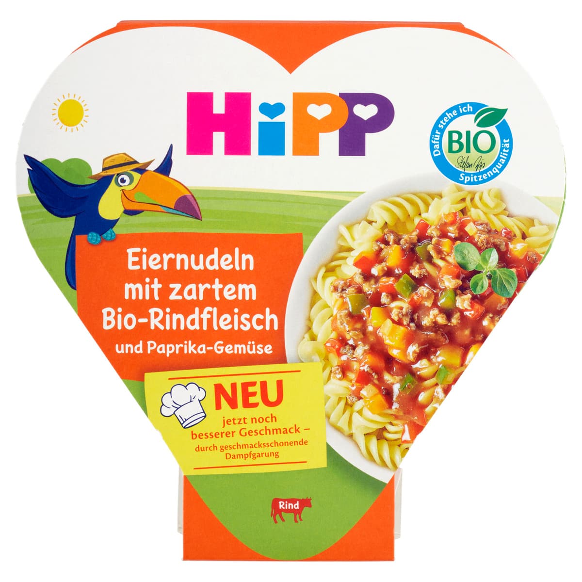 HiPP Bio Eiernudeln mit zartem Bio-Rindfleisch und Paprika-Gemüse