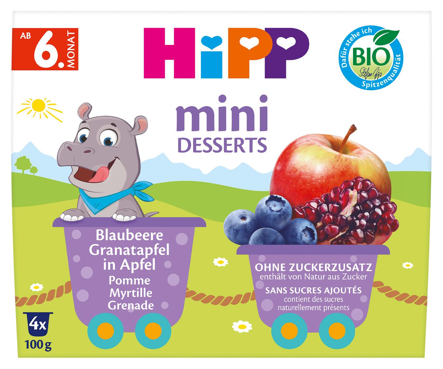 HiPP Mini Desserts im Becher Blaubeere Granatapfel in Apfel