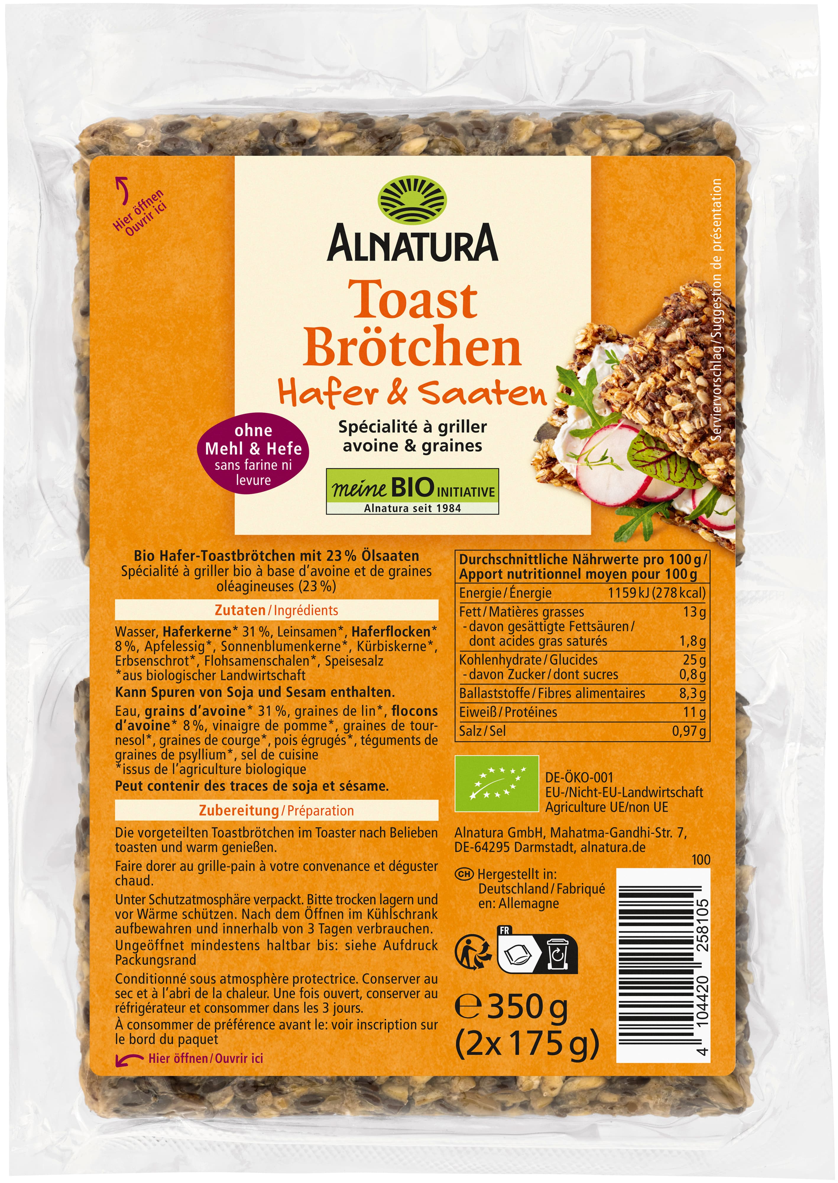 Alnatura Bio Hafer & Saaten Toastbrötchen 