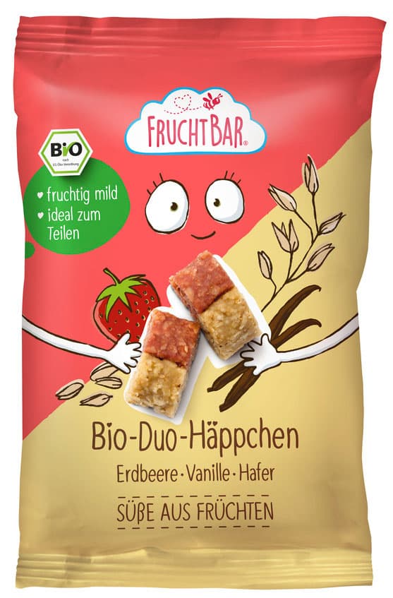 FruchtBar Organic Duo Zalogaji Jagoda, Vanilija, Zob