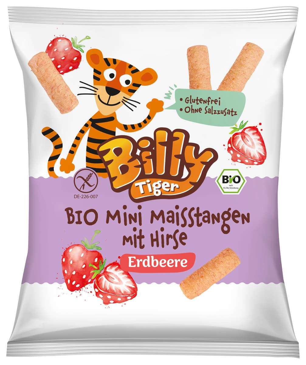 Billy Tiger BIO Mini Maisstangen mit Hirse und Erdbeere