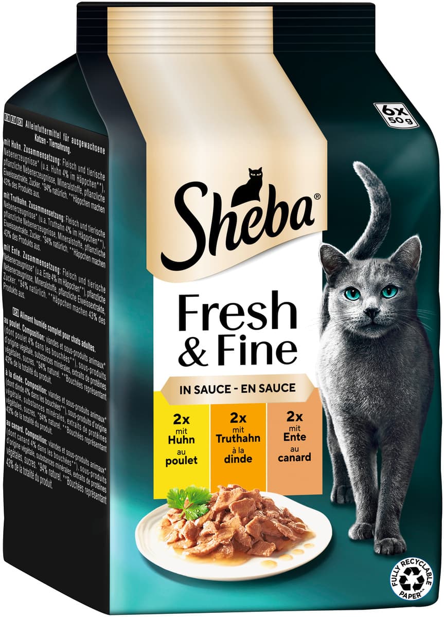 SHEBA® Fresh & Fine Multipack Huhn, Truthahn & Ente in Sauce 