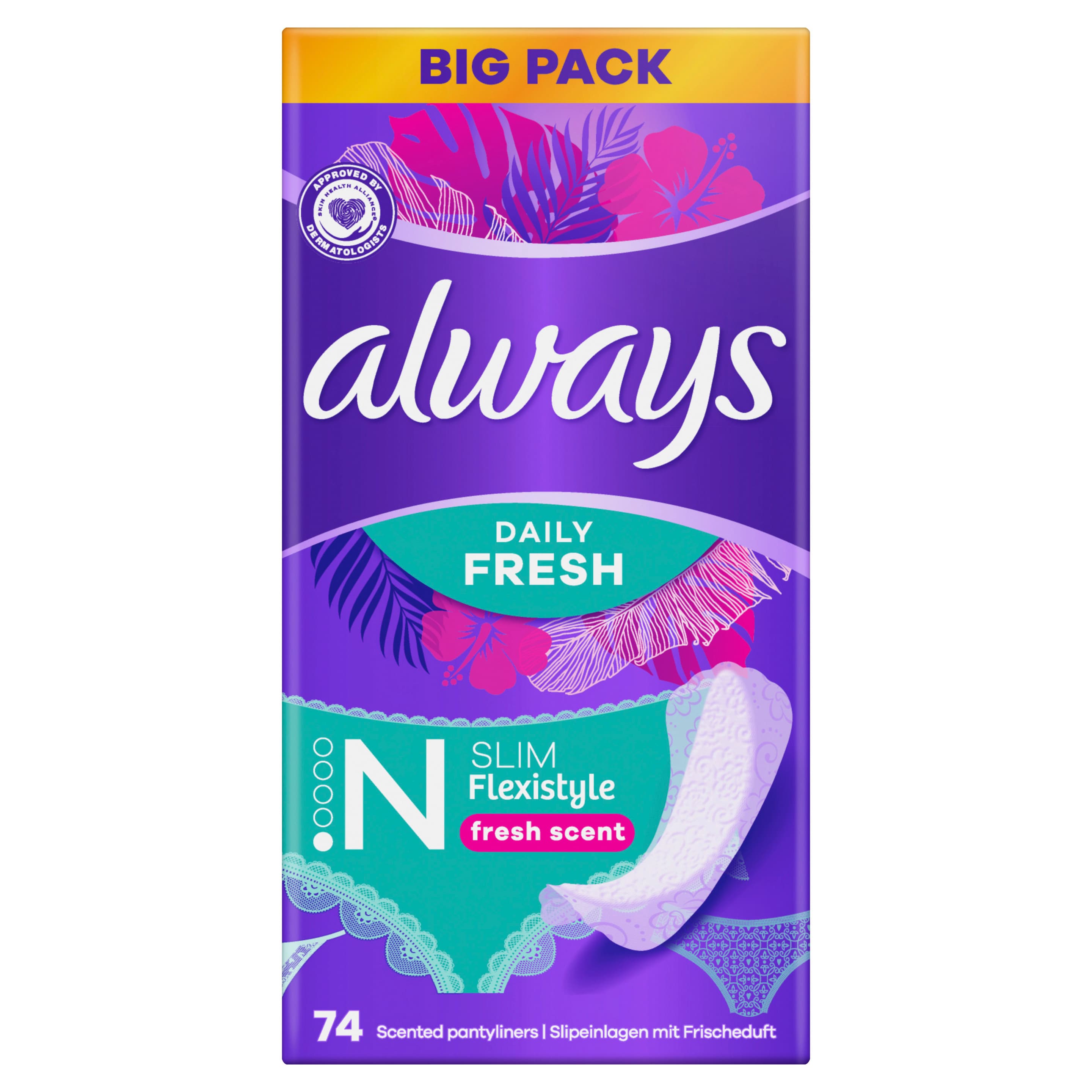 Always DAILY Slipeinlagen Fresh Flexistyle Slim mit Frischeduft BigPack 74 Stück