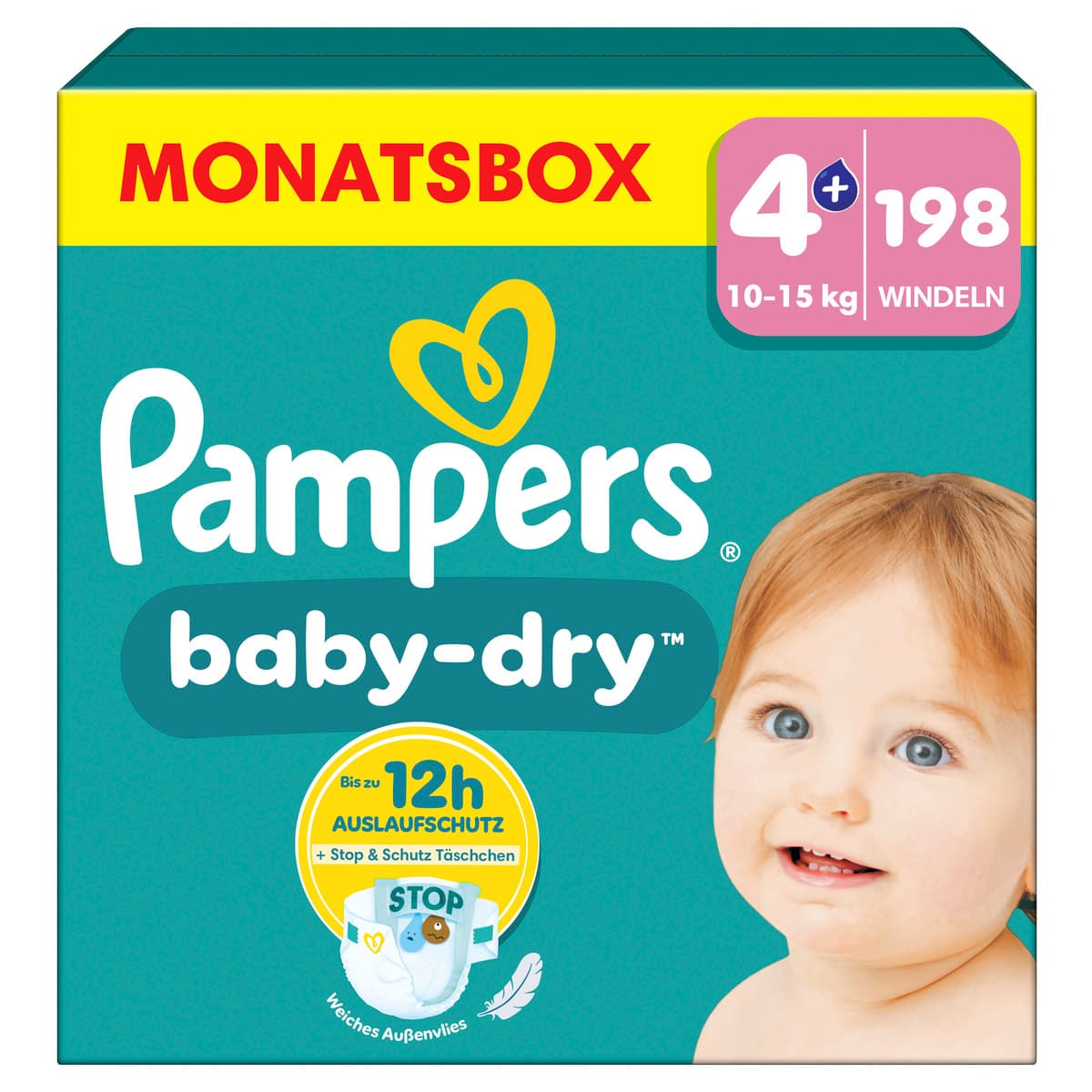 Pampers BABY DRY Windeln Gr.4+ Maxi Plus 10-15kg MonatsBox 