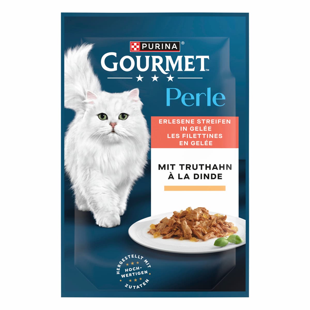 GOURMET PERLE Katzennassfutter Erlesene Streifen in Gelée Truthahn