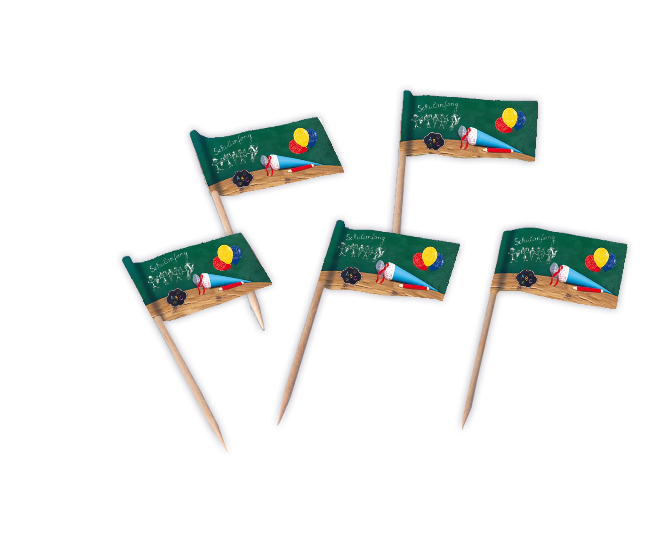 Happy People Flaggenpicker Schulanfang, 80mm, Flagge 35x25mm, 50 Stück im SB Beutel 