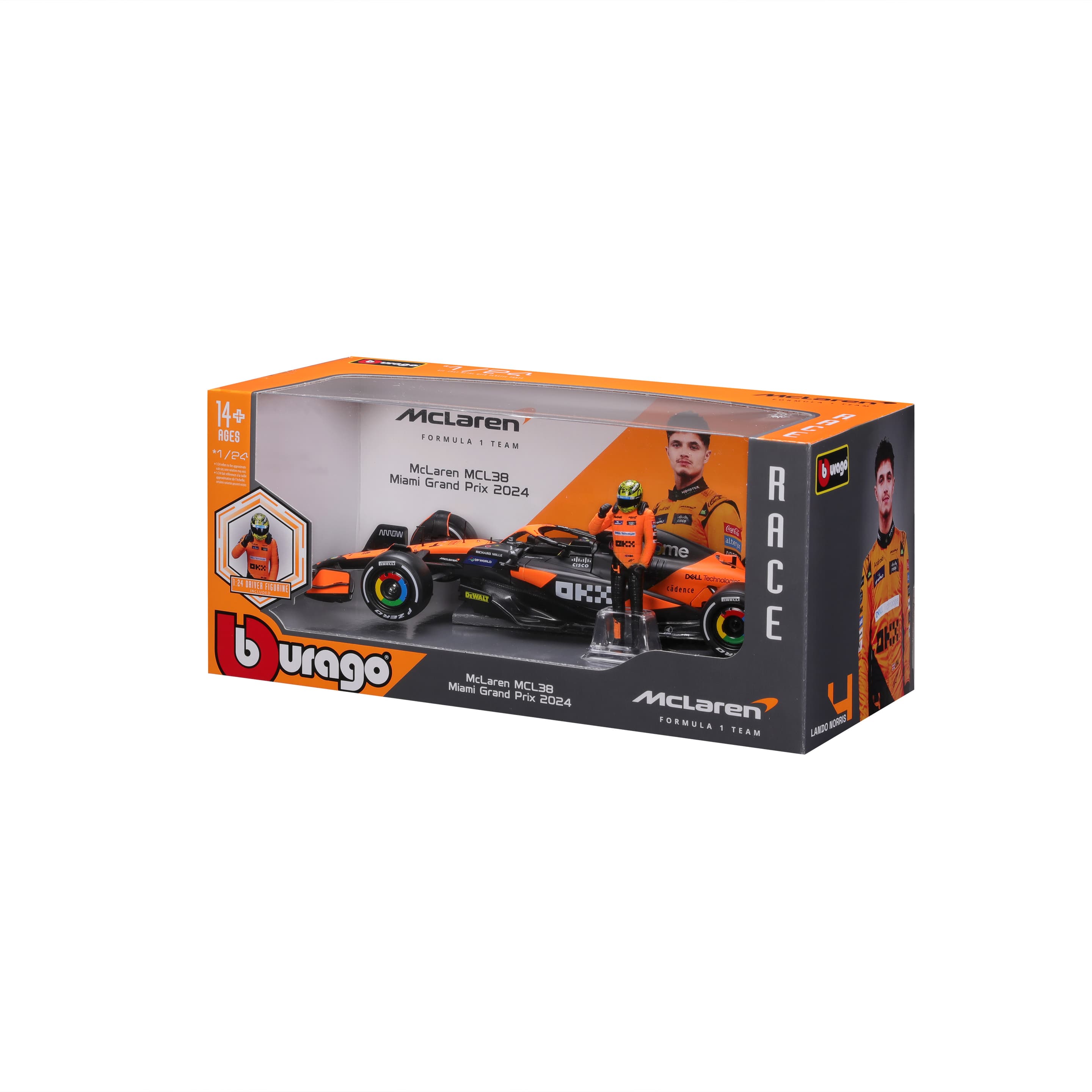 Produktbild Bburago - 1:24 McLaren MCL38 (2024), mit Figur, Windowbox 7 von 8