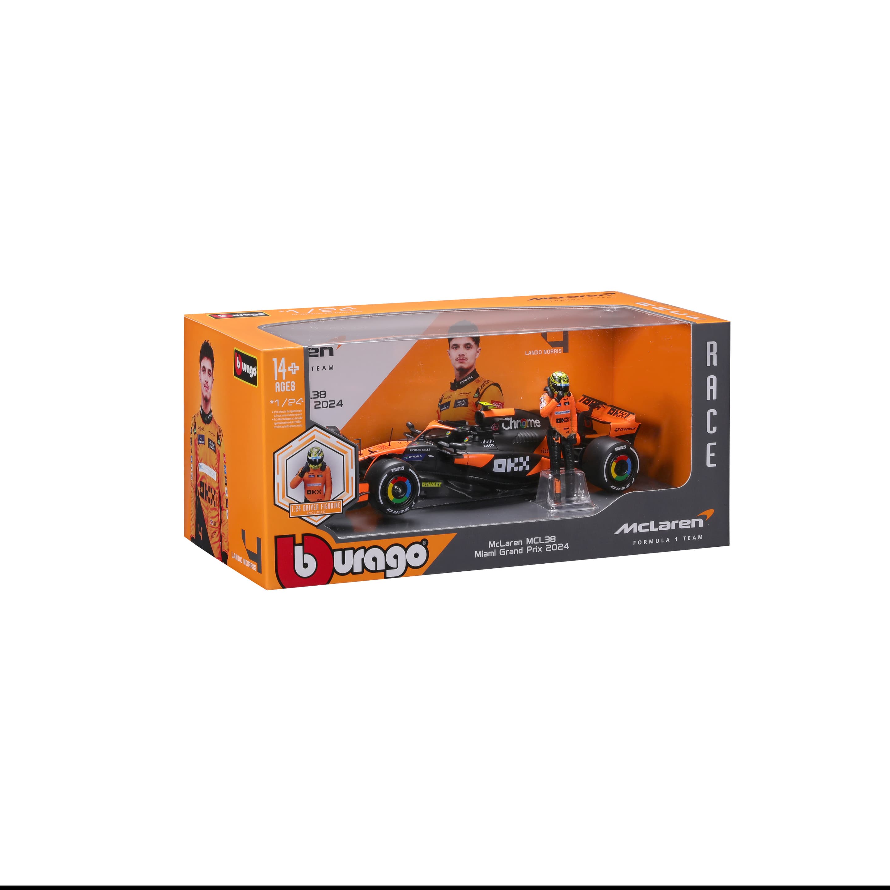Produktbild Bburago - 1:24 McLaren MCL38 (2024), mit Figur, Windowbox 6 von 8