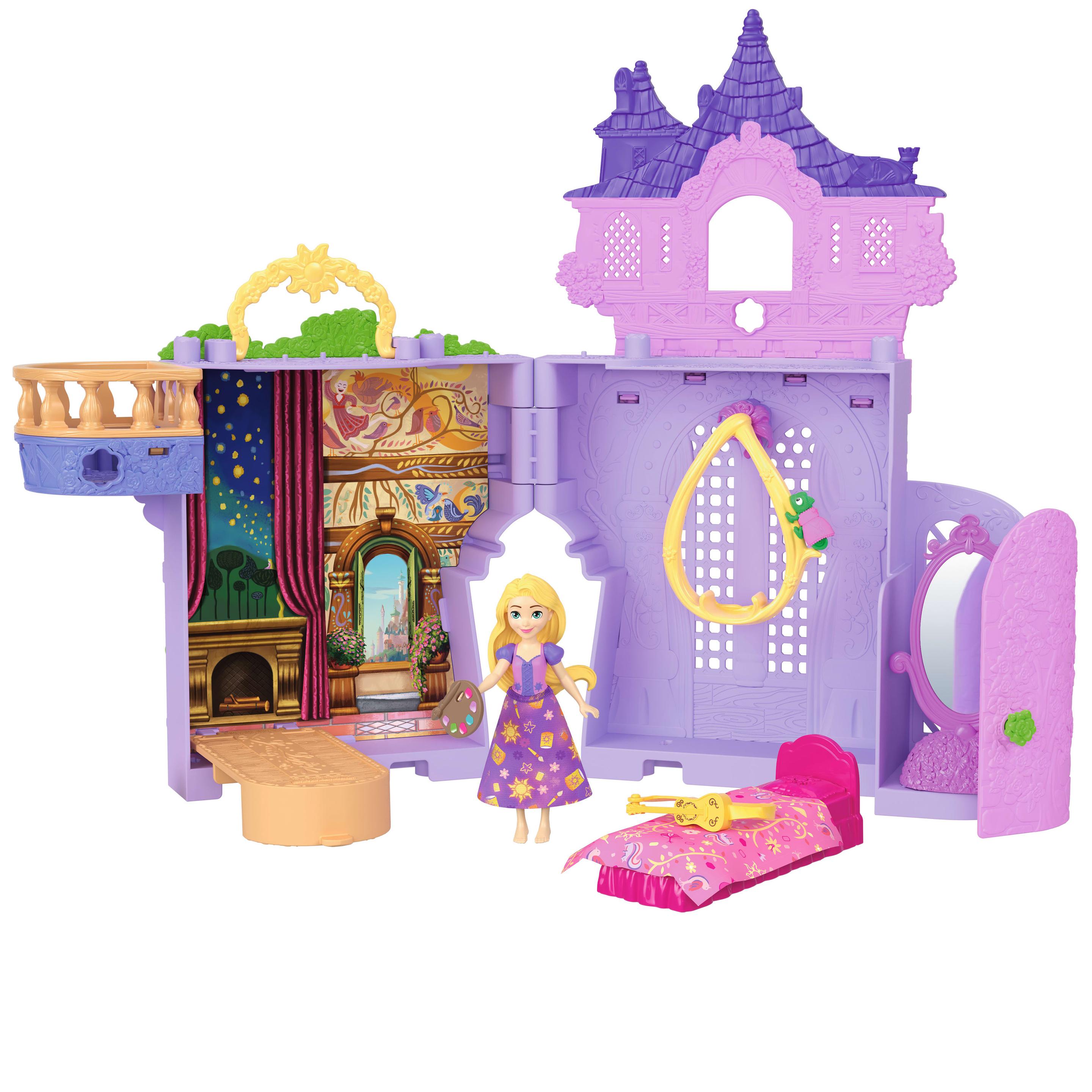 Mattel Disney Princess Rapunzel Storytime Stackers Puppenhaus mit kleiner Puppe, Pascal-Figur und 7 Zubehörteilen