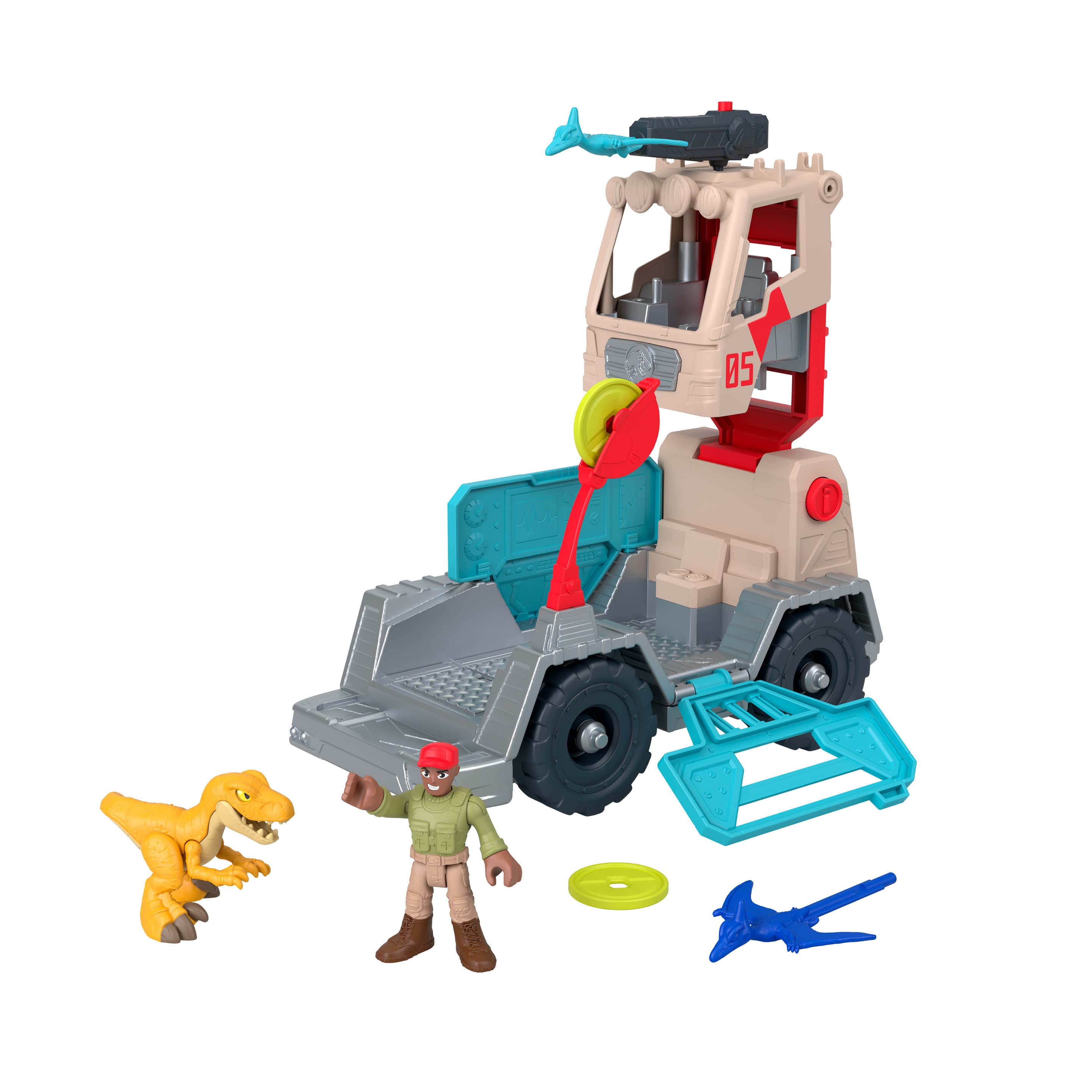 Imaginext Jurassic World Trek ’n Transform Fahrzeug-Set mit Dinosaurier, Figur & Projektile, ab 3 Jahren