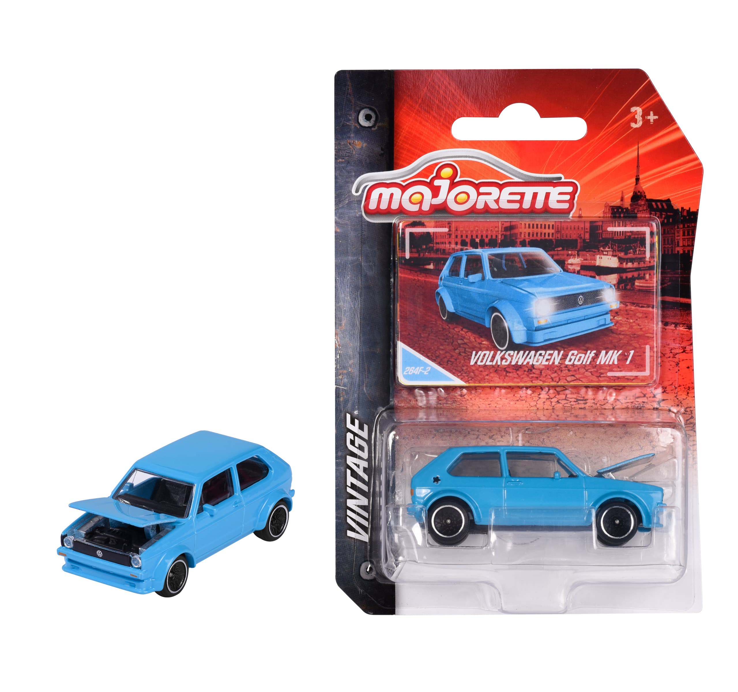 Majorette - Vintage Auto – VW Golf MK1 Spielzeugauto, Maßstab 1:64 (7,5 cm), mit Sammelkarte