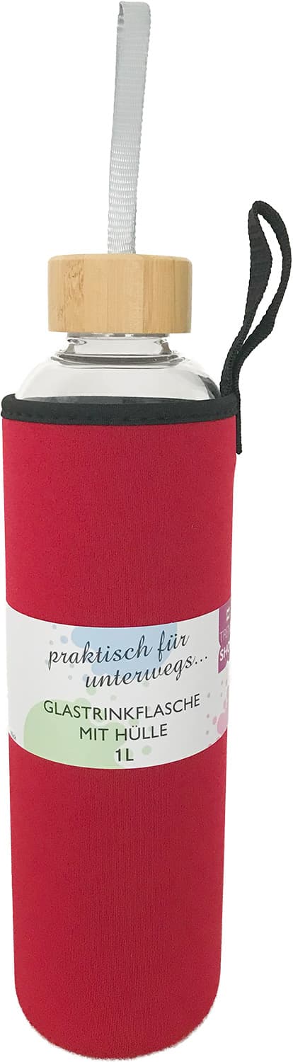 TRENDSHOP Trinkflasche aus Glas mit Neoprenhülle 1l