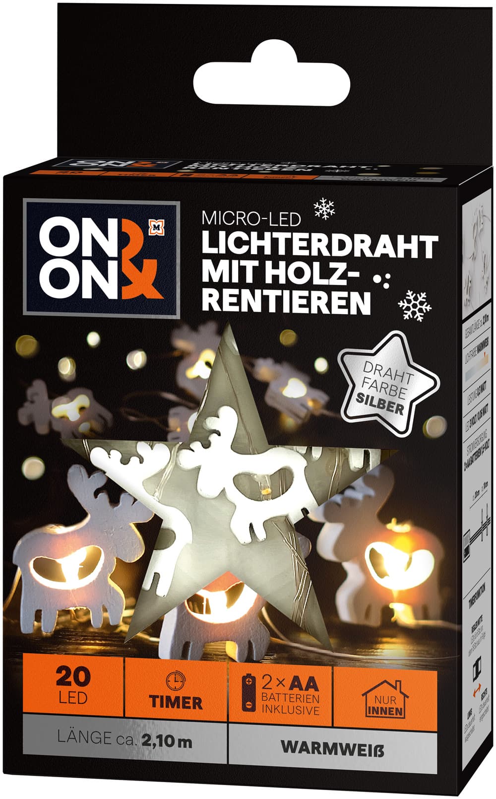 ON&ON Micro LED Lichter mit Holz-Rentieren warmweiß
