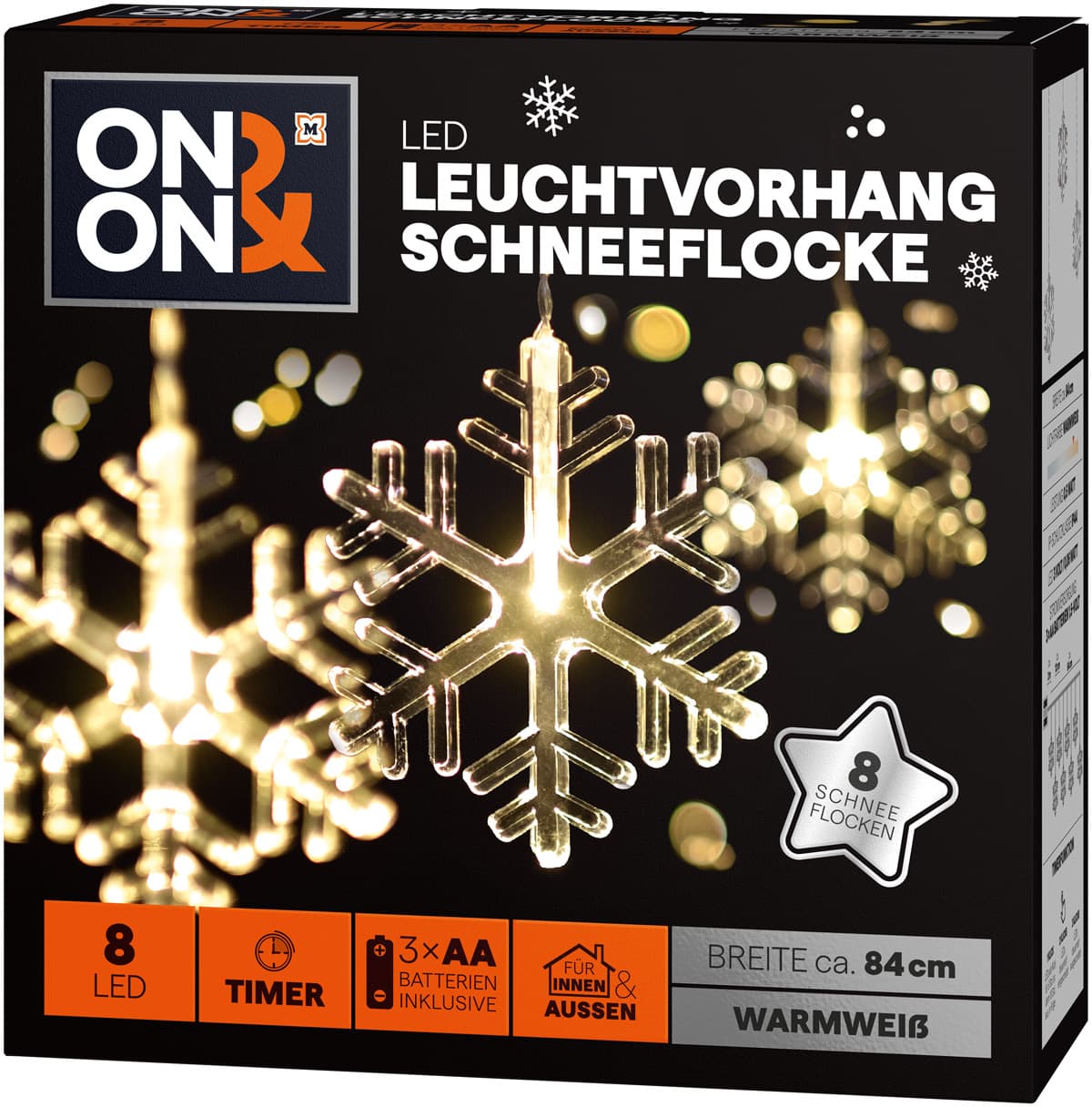 ON&ON LED Leuchtvorhang Schneeflocke