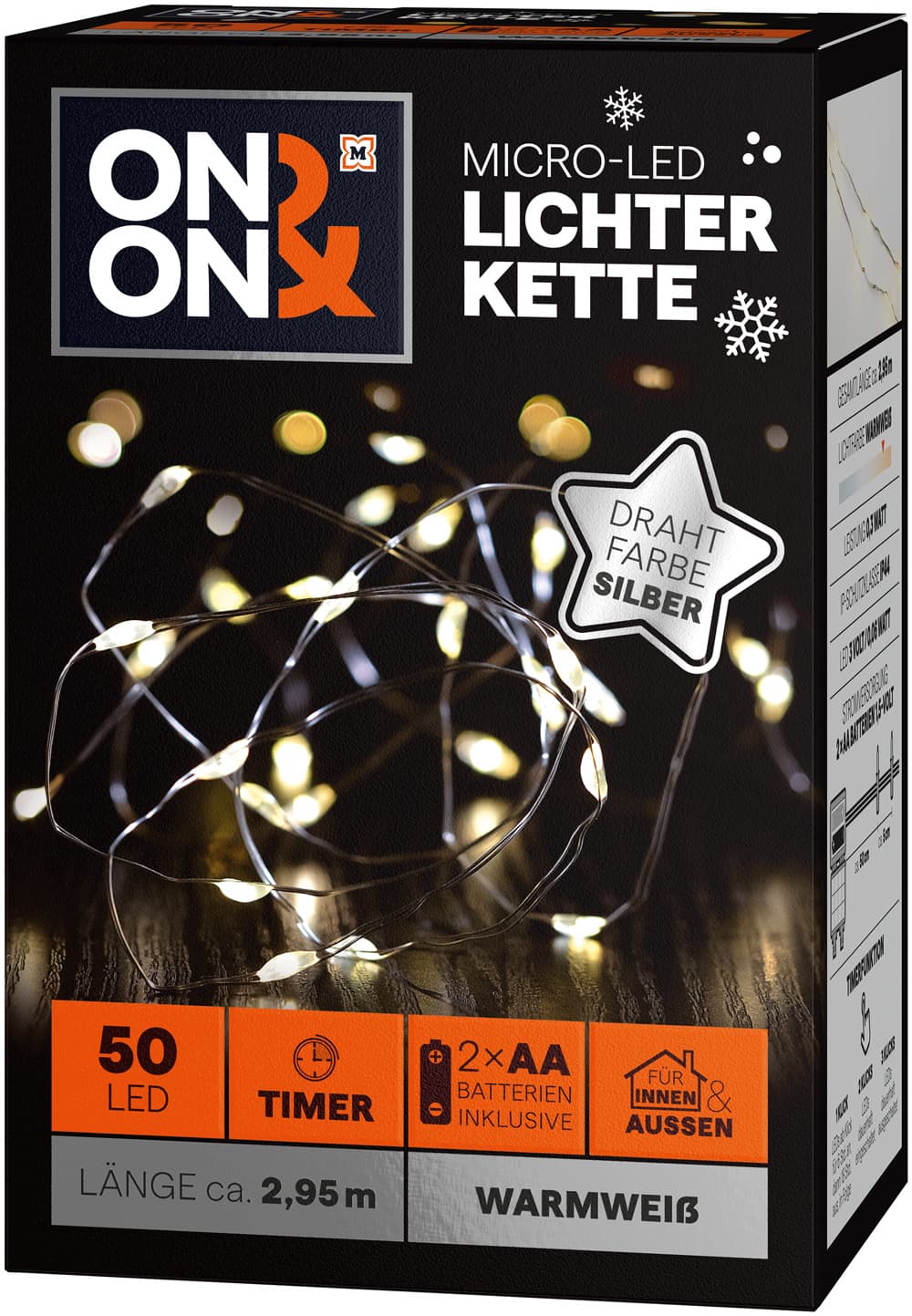 ON&ON Micro-LED Lichterkette Silber warmweiß