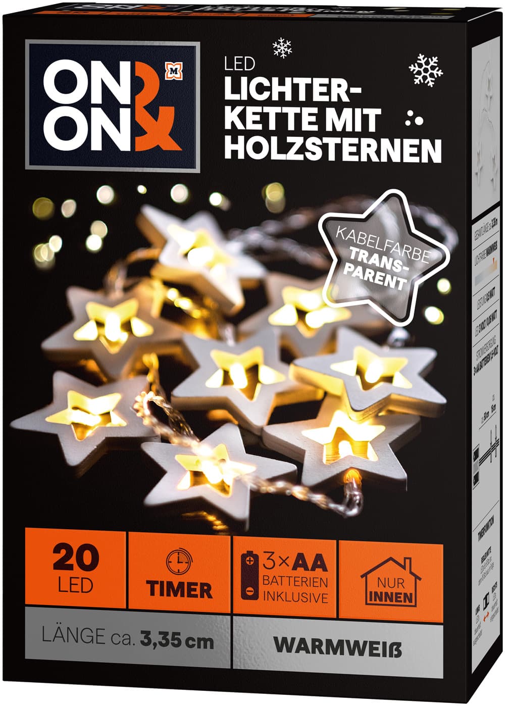 ON&ON LED Lichterkette mit Holzsternen