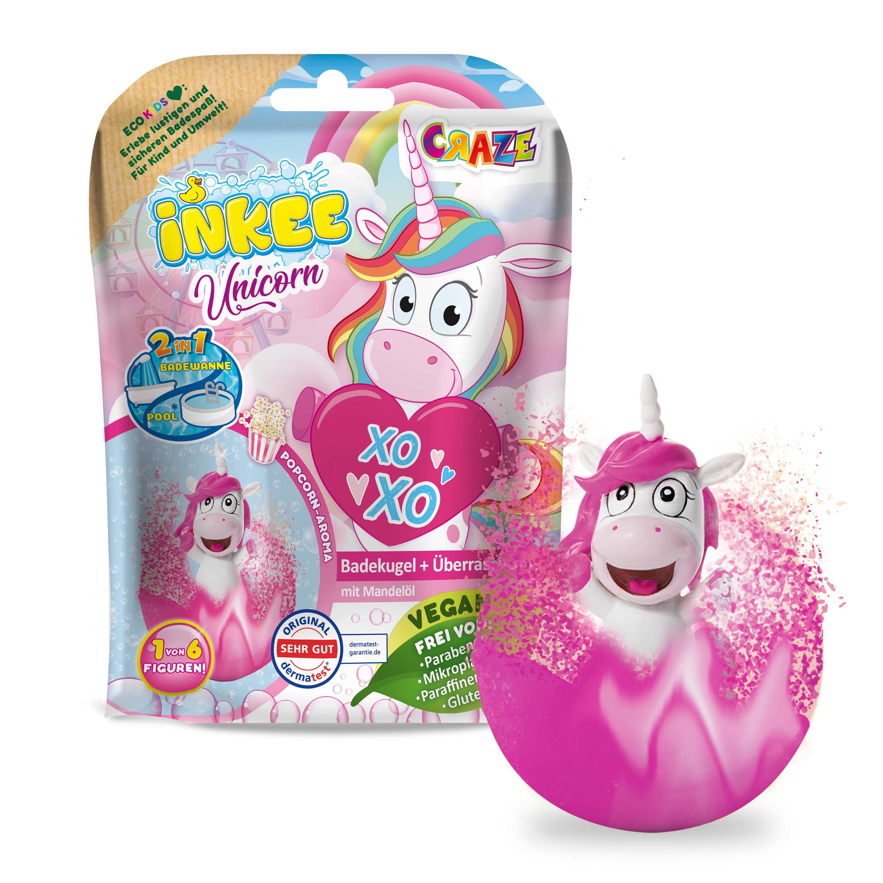 CRAZE - INKEE Unicorn Badekugel mit Popcornduft - mit Überraschung (1 von 6 Figuren)