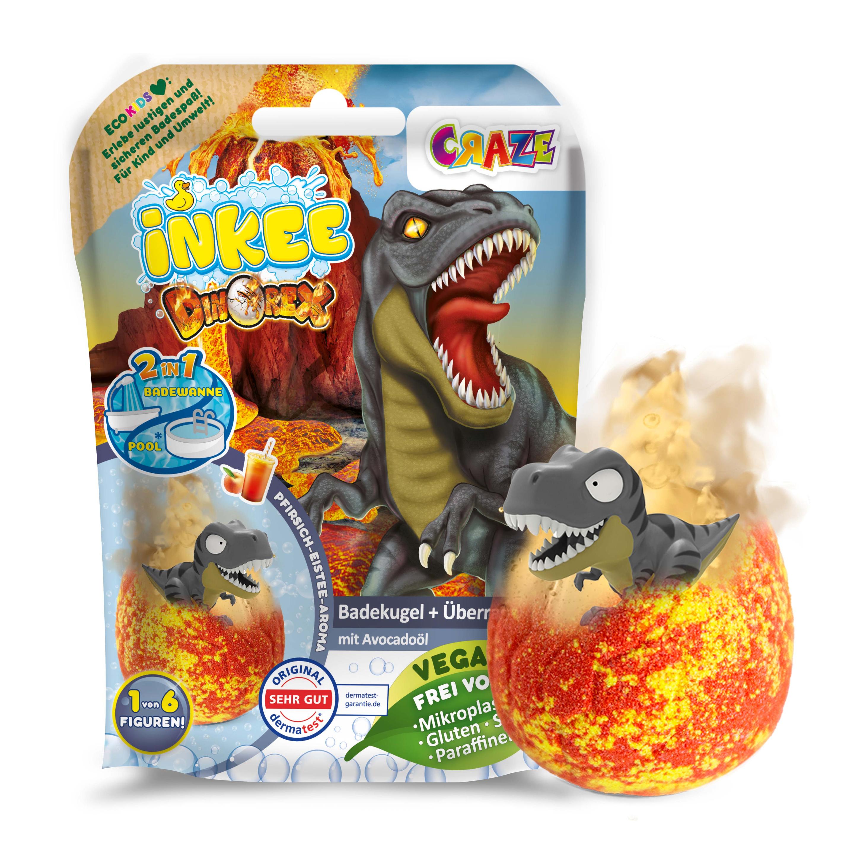 CRAZE - INKEE Dinorex Badekugel mit Himbeerduft - mit Überraschung (1 von 5 Dino-Figuren)