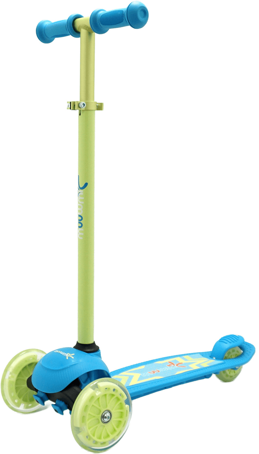 muuwmi Kidsscooter UP grün-blau, mit Leuchtrollen