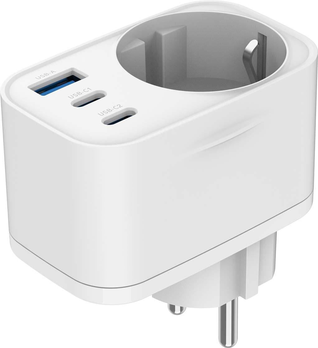 Universelles 3-Port 30 W USB-Schnellladegerät mit Pass-Through-AC-Buchse