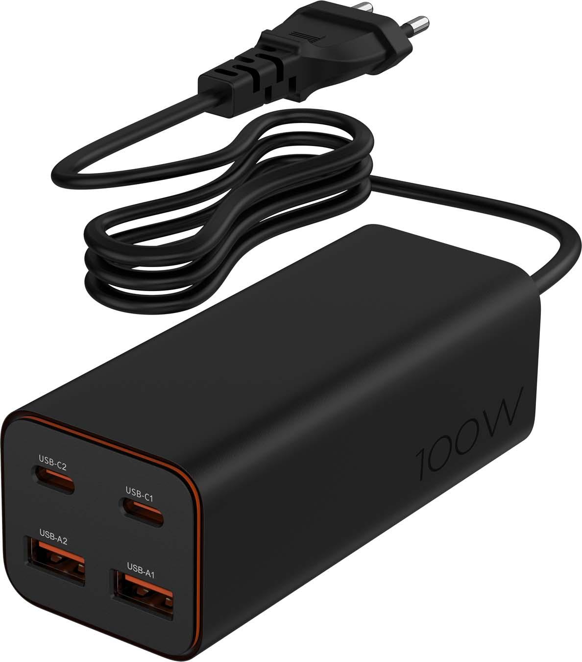 4-Port 100 W USB- Schnelladegerät schwarz