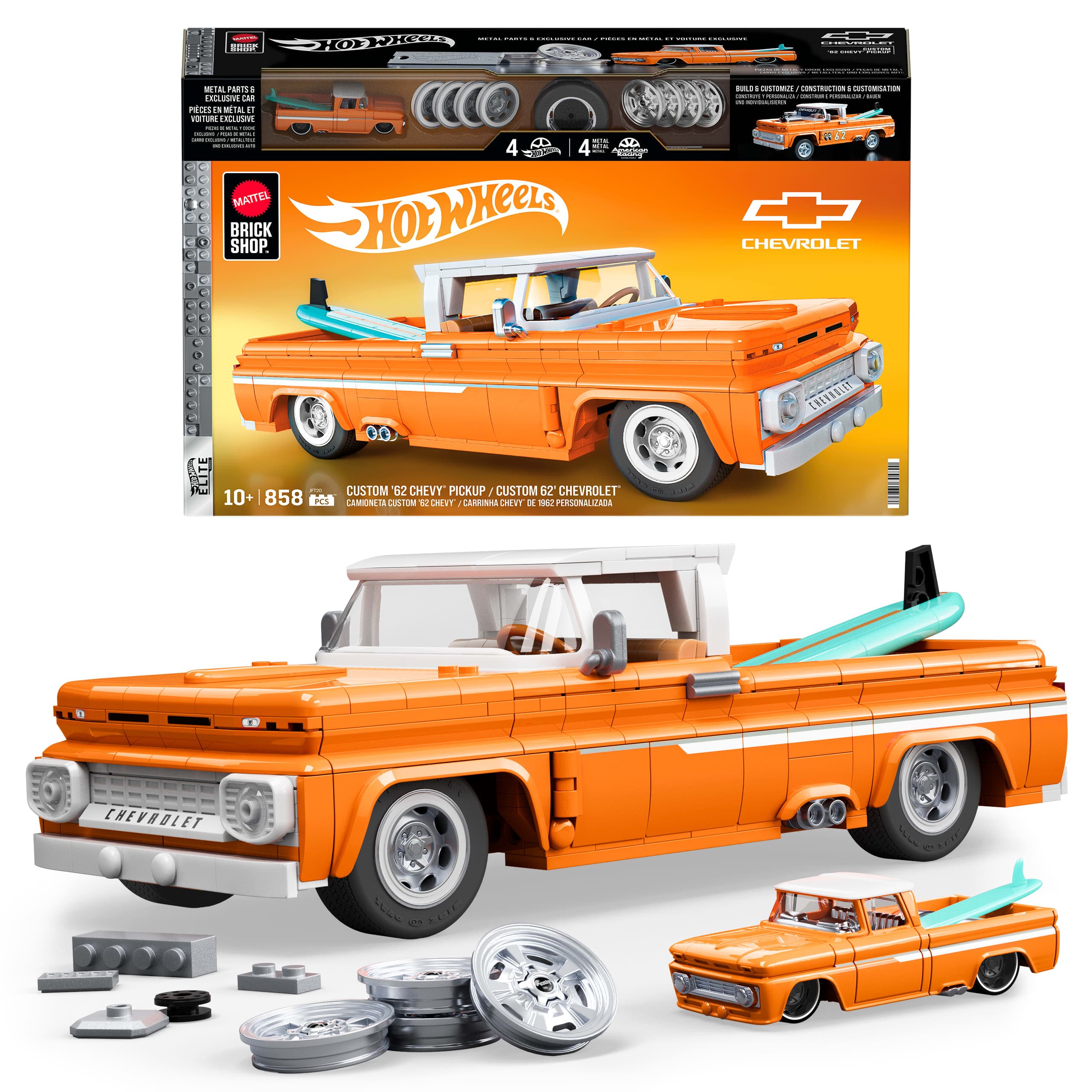 Mattel Brick Shop Hot Wheels Custom ’62 Chevy Pickup Bauset (858 Teile), für Sammler