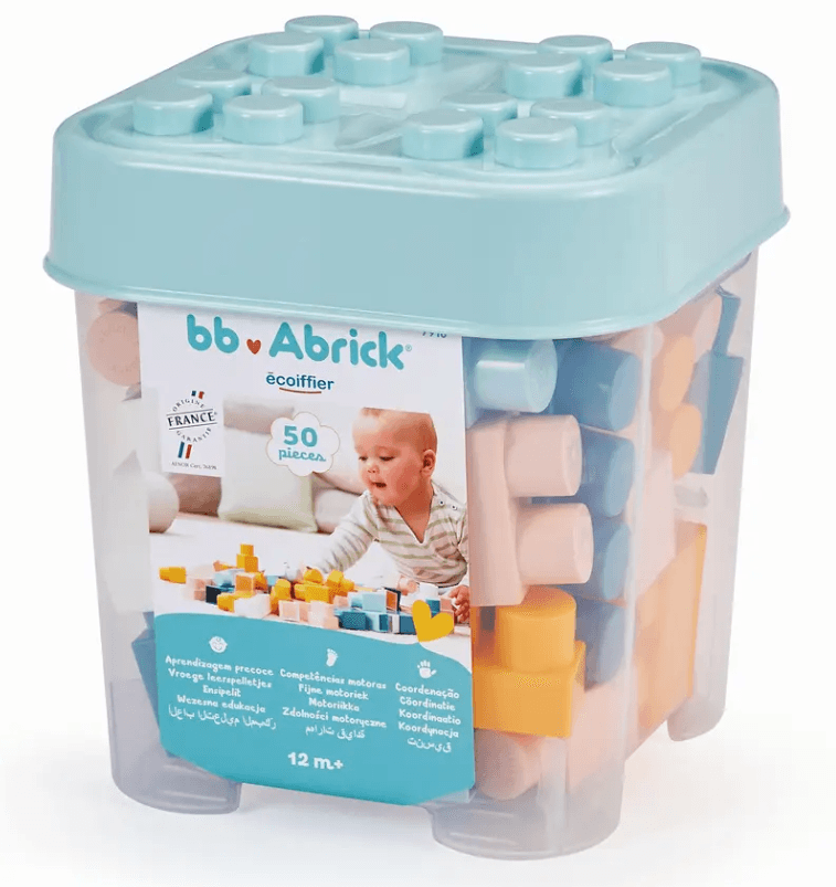 Ecoiffier - Abrick – Meine ersten Bausteine 50 Teile im Aufbewahrungsbehälter mit Spielbasis