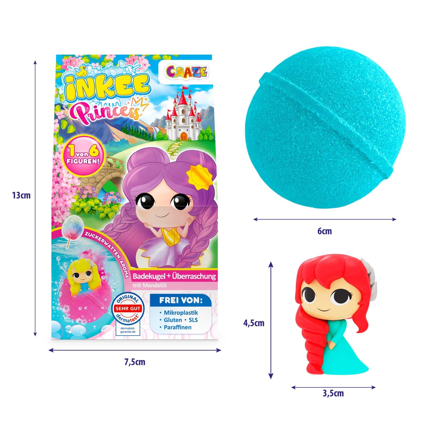CRAZE INKEE Surprise Princess Überraschungs-Badekugel mit Sammelfigur ab 3 Jahren, 1 Stück, sortiert