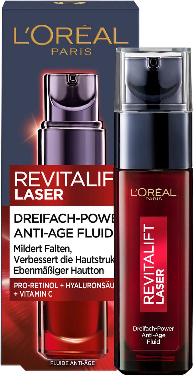 L'Oréal Paris Dermo Revitalift Laser x3 Serum Anti Age - Straffendes Anti-Aging-Serum mit Hyaluronsäure und Vitamin C