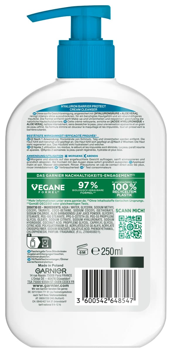 Produktbild Garnier Hyaluron Barrier Protect Cream Cleanser 2 von 9