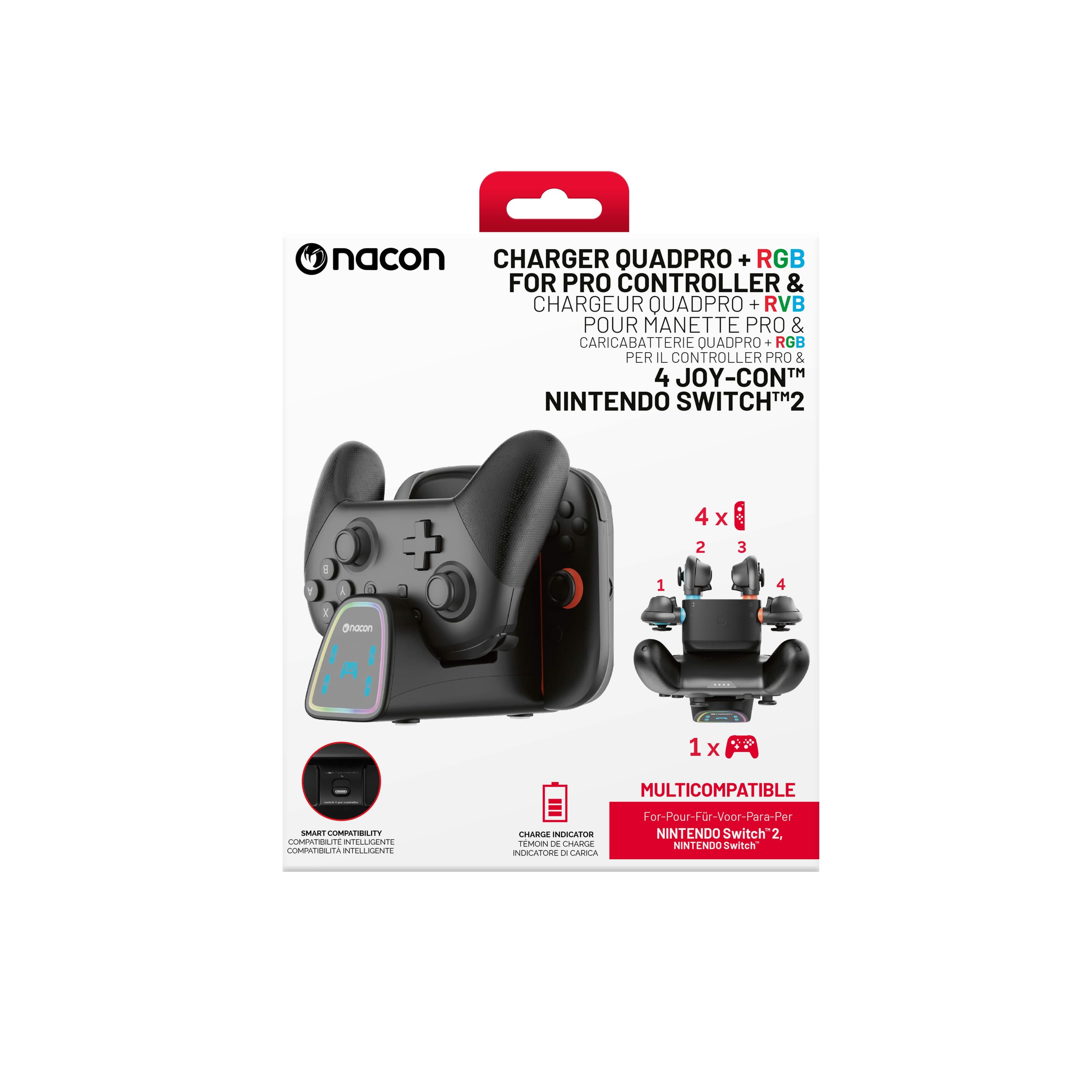 NACON QUAD-CHARGER PRO RGB für NINTENDO SWITCH™2 PRO-Controller und 4 JOY-CON™