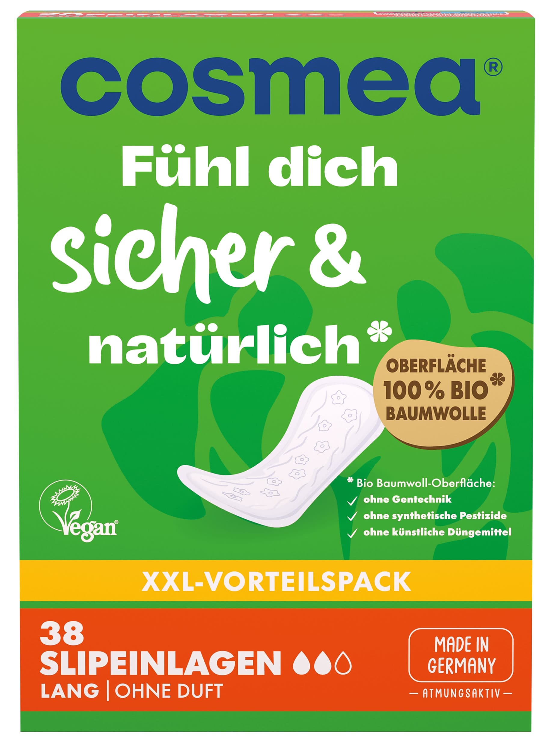 Cosmea® BIO Slipeinlagen, VEGAN, Lang ohne Duft, 38 Stück XXL Vorteilspack