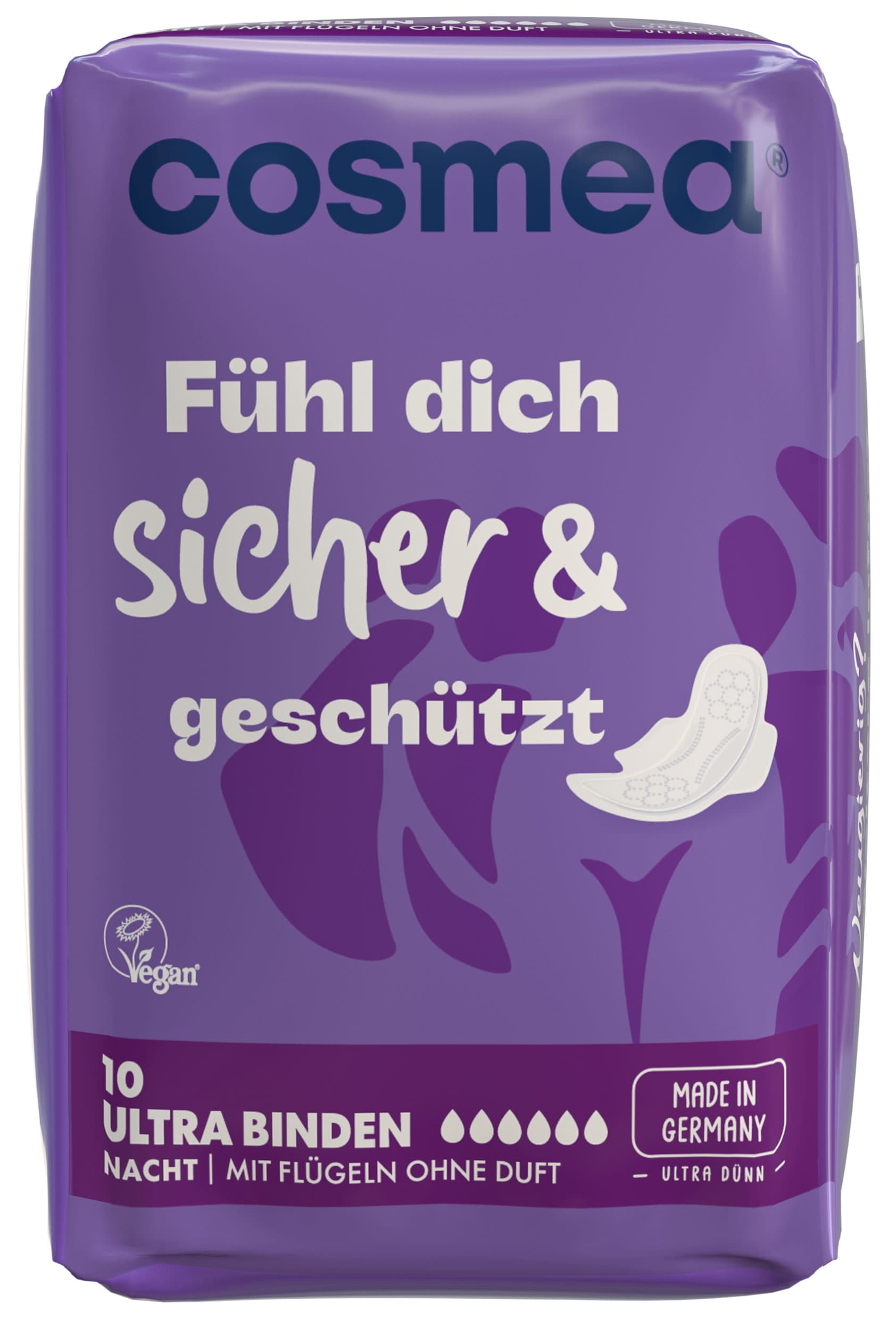 Hygienické vložky Cosmea® Comfort Plus Ultra, ochrana proti zápachu, nočné s krídelkami, 10 kusov