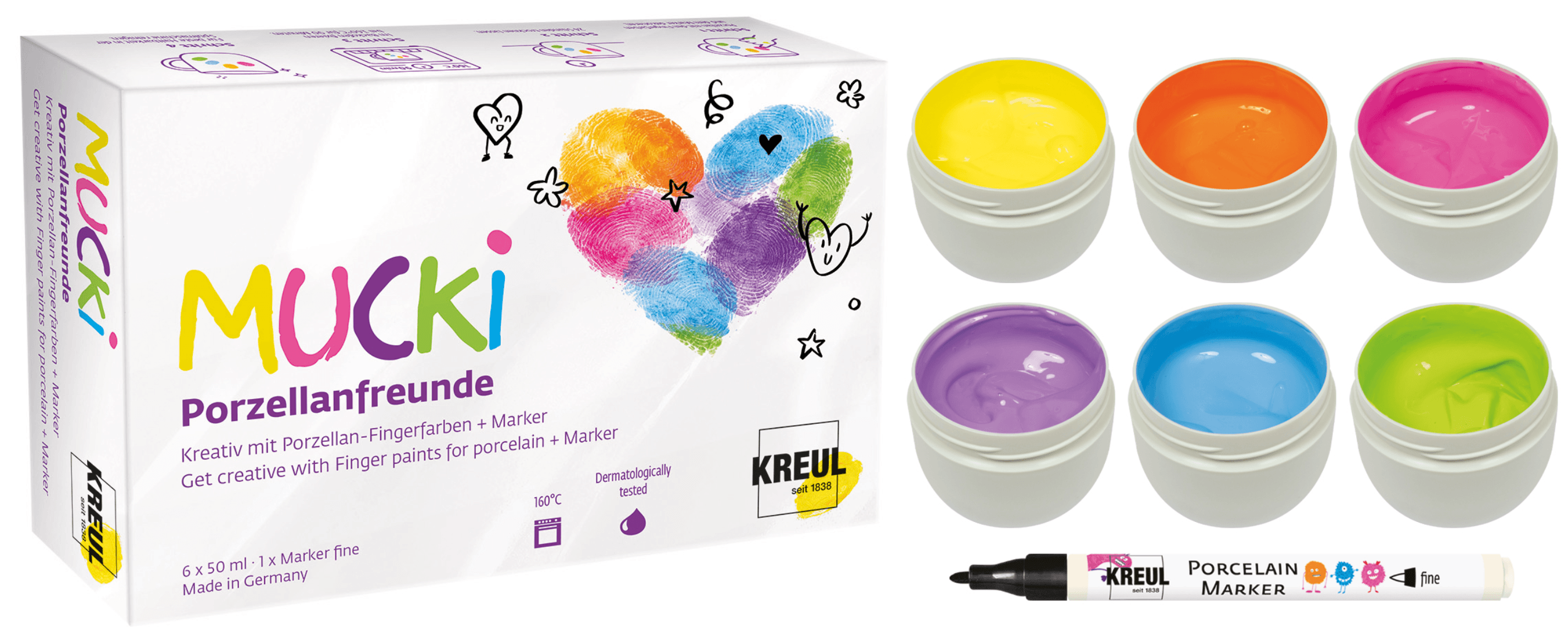 KREUL MUCKI Porzellanfreunde Set mit Porzellan-Fingerfarben + Marker