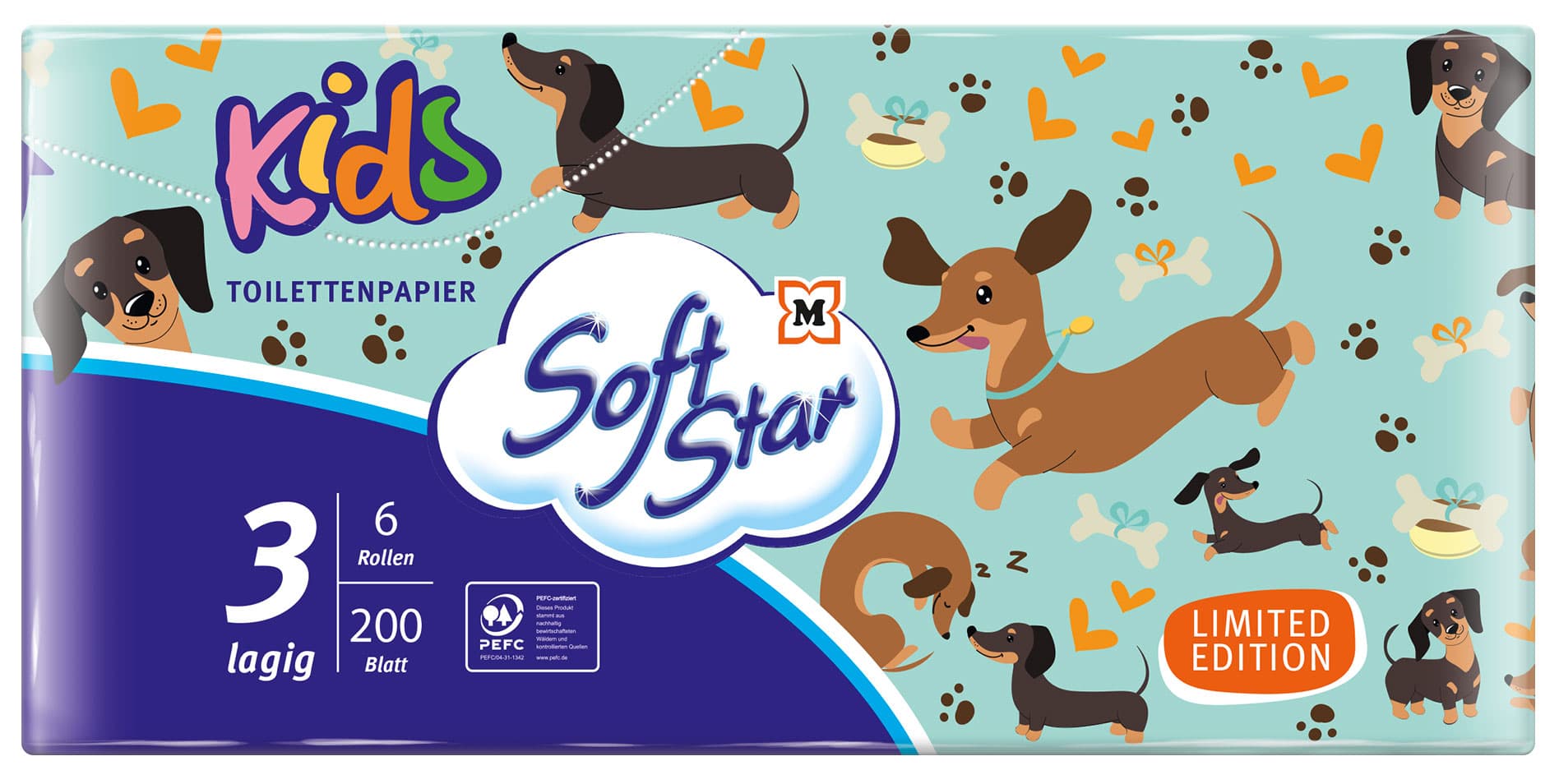 SoftStar Toilettenpapier Kids 3-lagig 6x200 Stück  