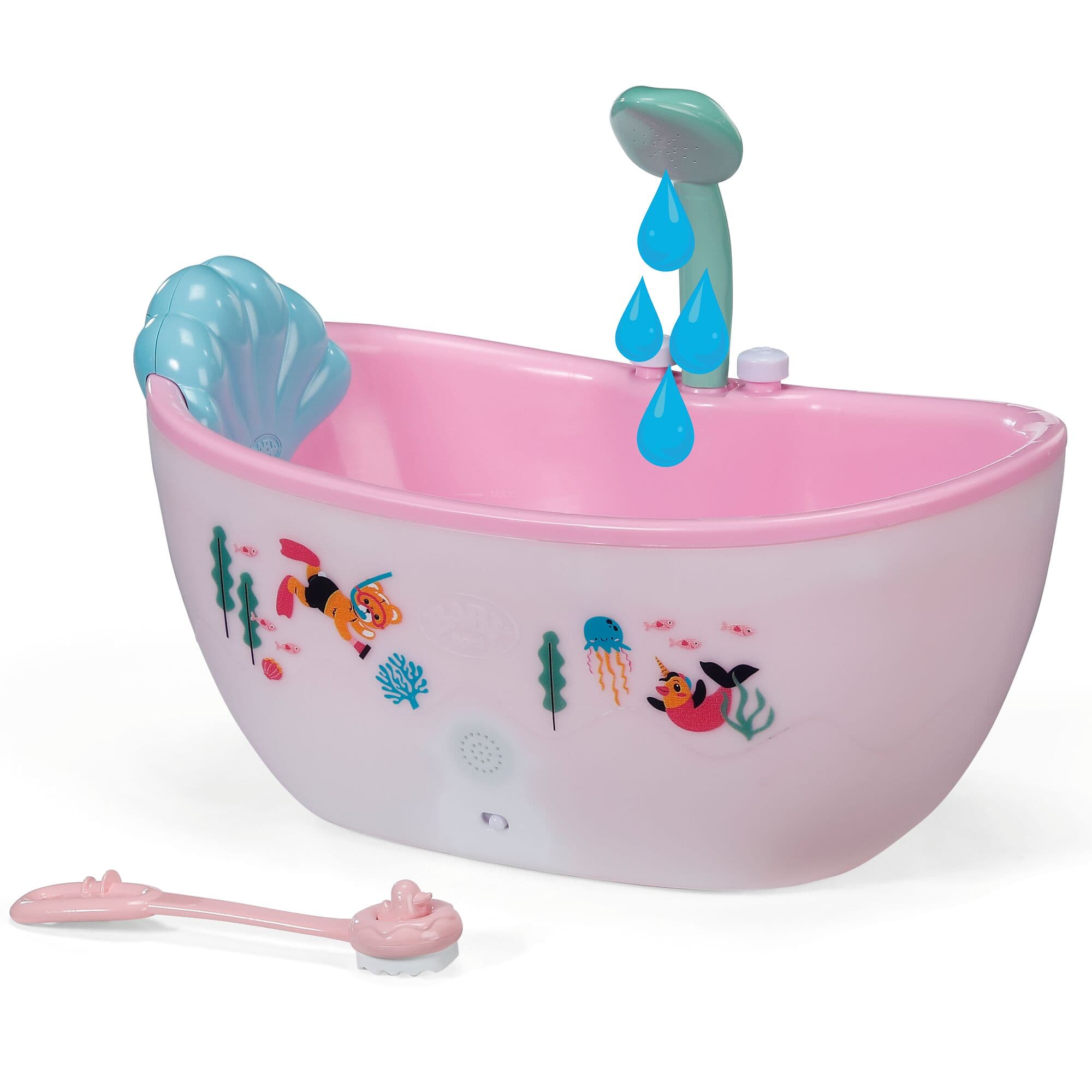 BABY born Badewanne mit Licht- & Soundeffekten – Puppenbadewanne mit Dusche & Wasserfunktion für 36 cm & 43 cm Puppen