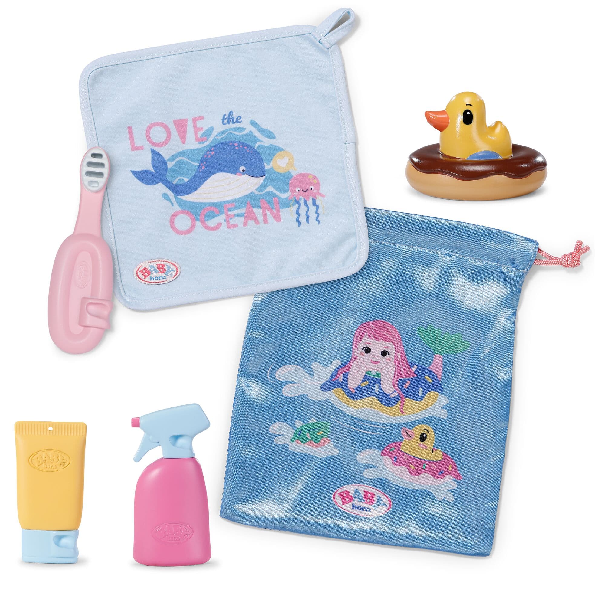 BABY born Badespaß-Set mit Ente, Zahnbürste & Zubehör – Badspielset mit Click & Play Funktion für 36 cm & 43 cm Puppen