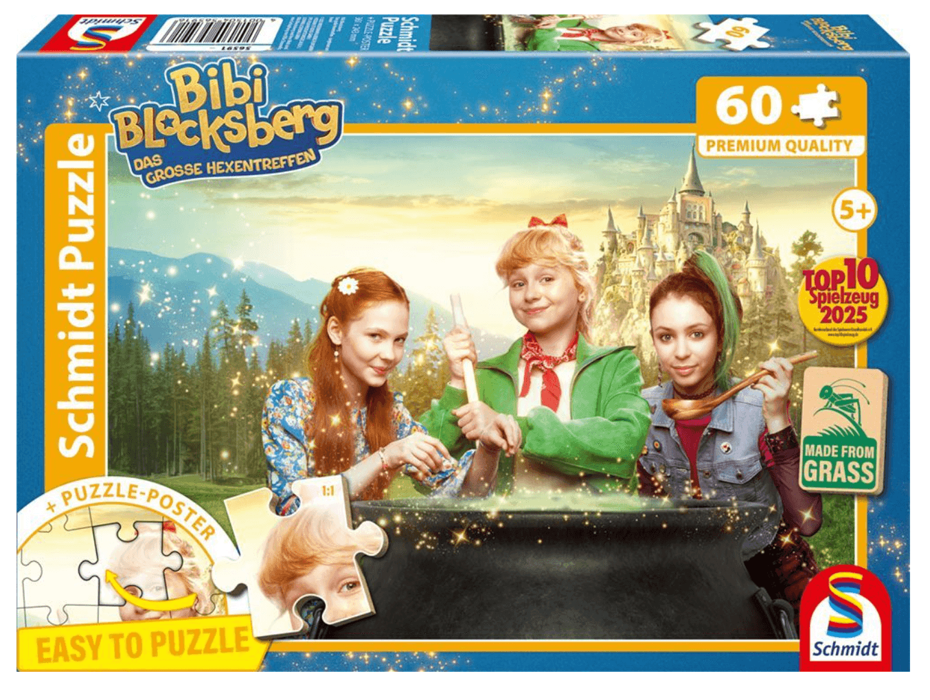 Schmidt Spiele - Bibi Blocksberg: Das große Hexentreffen, Junghexen am Kessel, 60 Teile, Eco-Friendly, Gras Kinderpuzzle